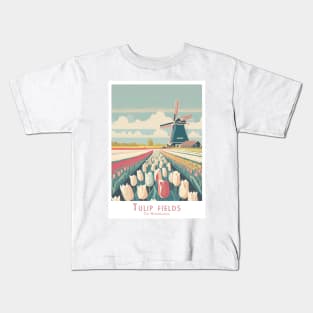 Vintage Retro Dutch Windmill and Tulip Fields Kids T-Shirt